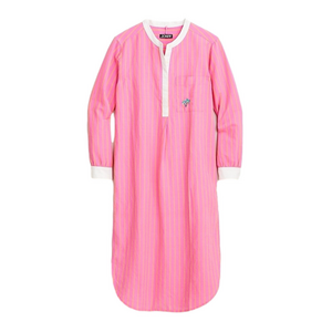 J. Crew Palm Tree Tropical Cotton-linen Cover Up Shirtdress in Pink Stripe Small